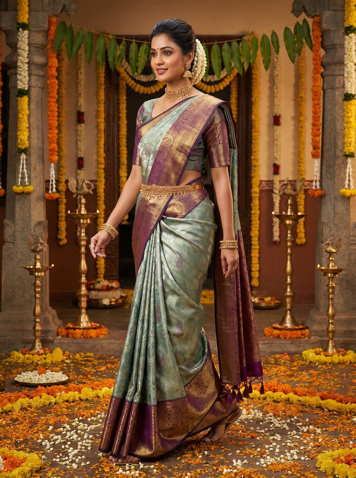 MIMOSA Saffire Kanjivaram Art Silk Saree — pose 7 styling detail