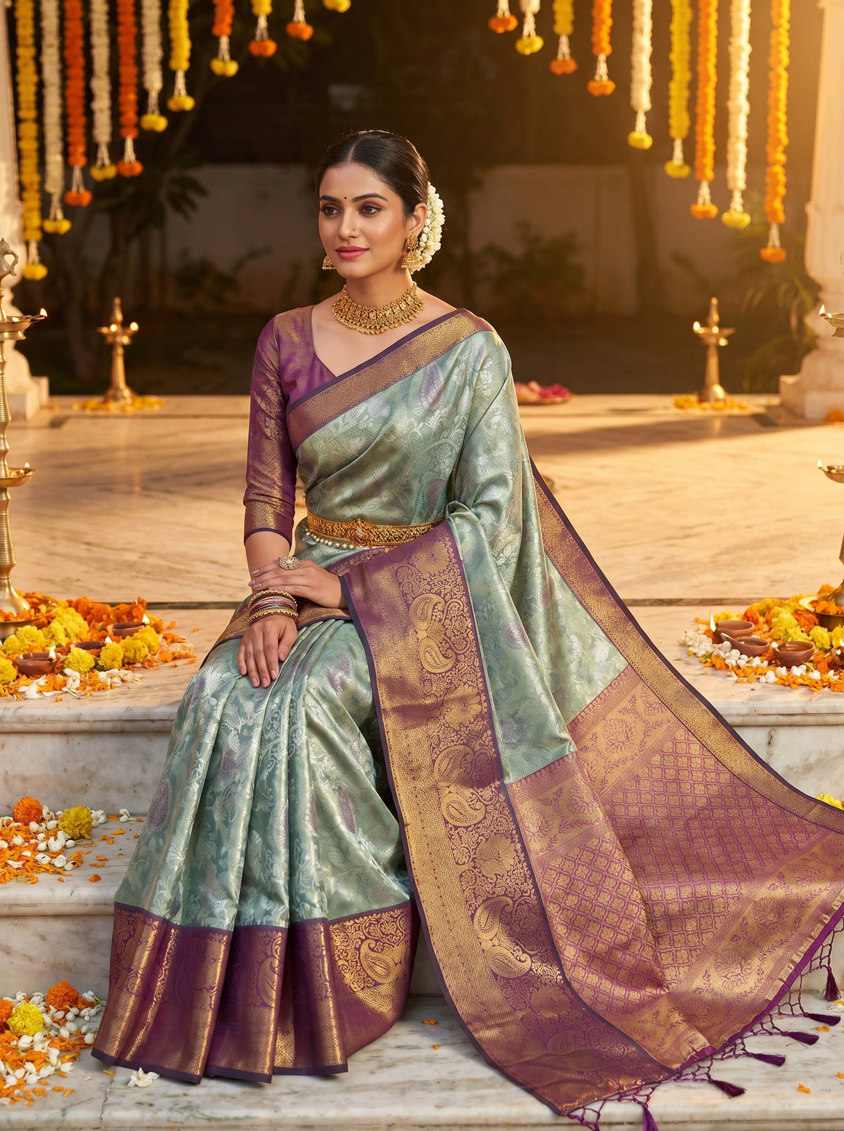 MIMOSA Saffire Kanjivaram Art Silk Saree — pose 8 styling detail
