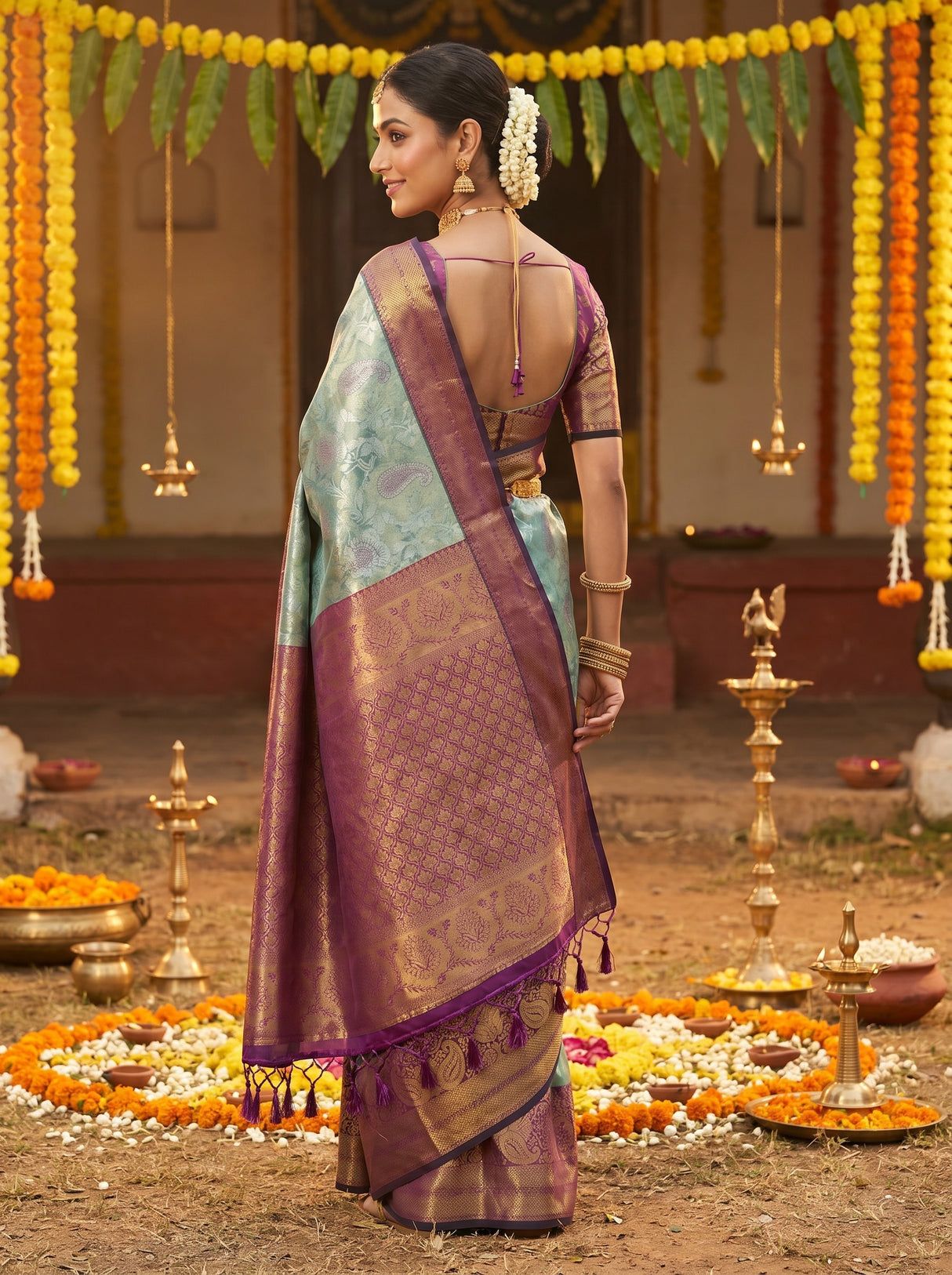 MIMOSA Saffire Kanjivaram Art Silk Saree — pose 9 styling detail