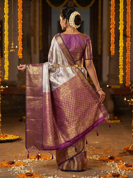 MIMOSA Violet Kanjivaram Art Silk Saree — Blouse Fabric Detail