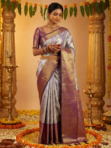 MIMOSA Violet Kanjivaram Art Silk Saree — Festive Lifestyle Pose