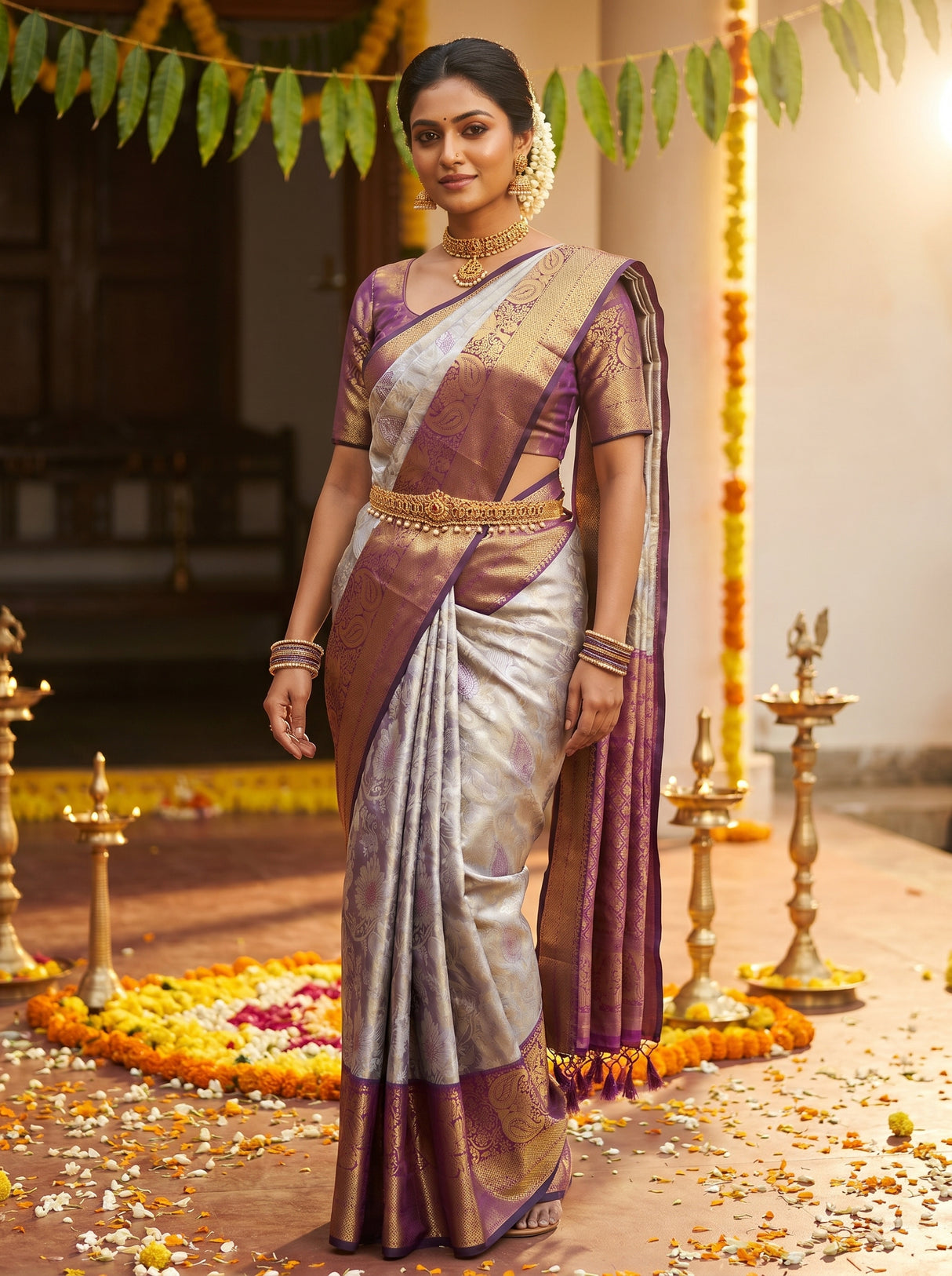 MIMOSA Violet Kanjivaram Art Silk Saree — pose 5 styling detail