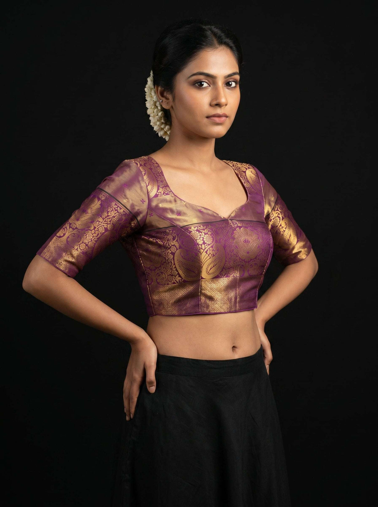 MIMOSA Violet Kanjivaram Art Silk Saree — blouse close-up