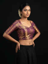 MIMOSA Violet Kanjivaram Art Silk Saree — blouse close-up