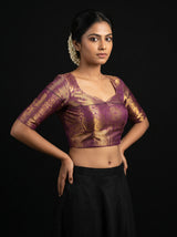 MIMOSA Violet Kanjivaram Art Silk Saree — blouse close-up