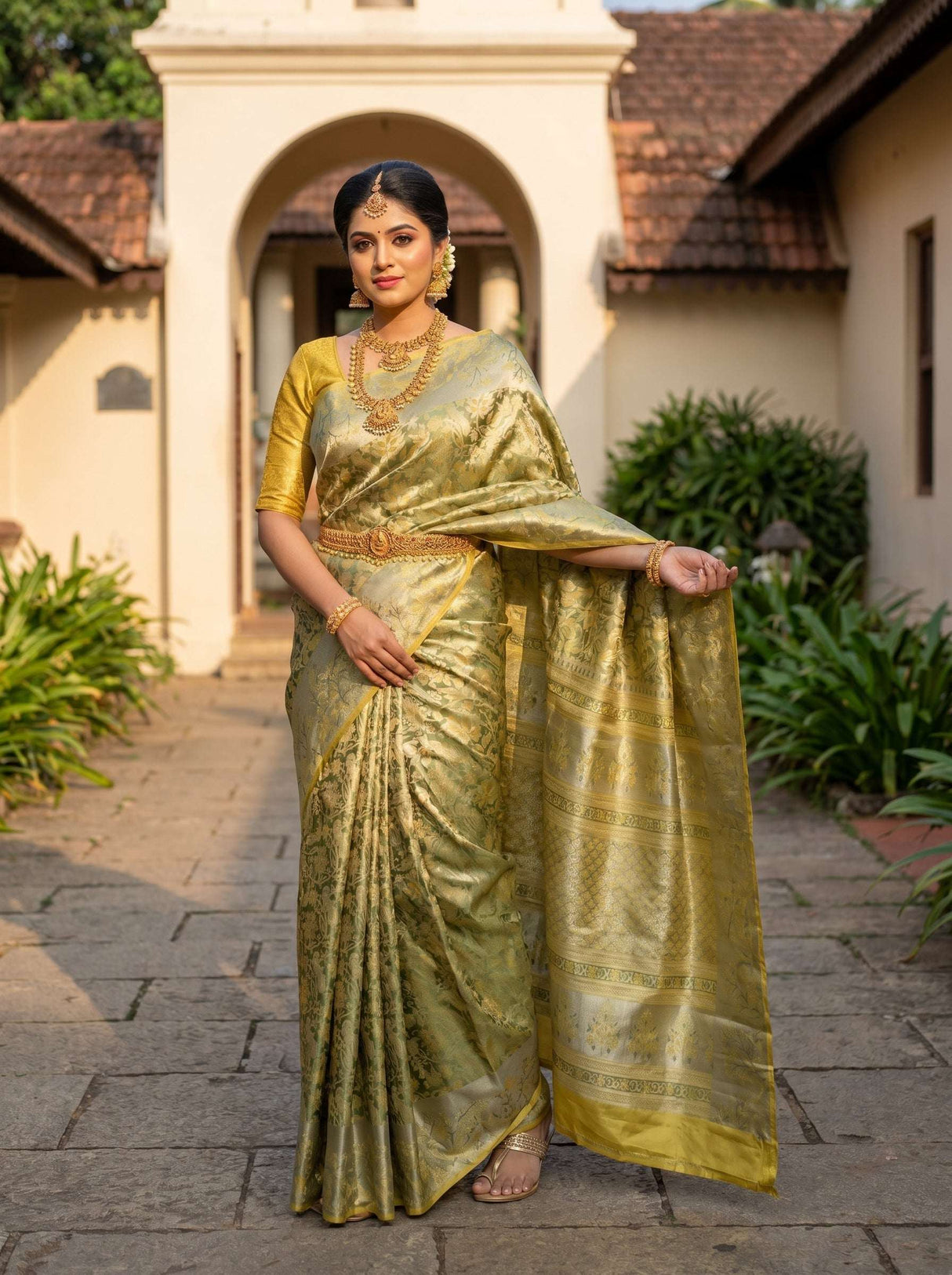 MIMOSA Gold Kanjivaram Art Silk Saree — pose 5 styling detail