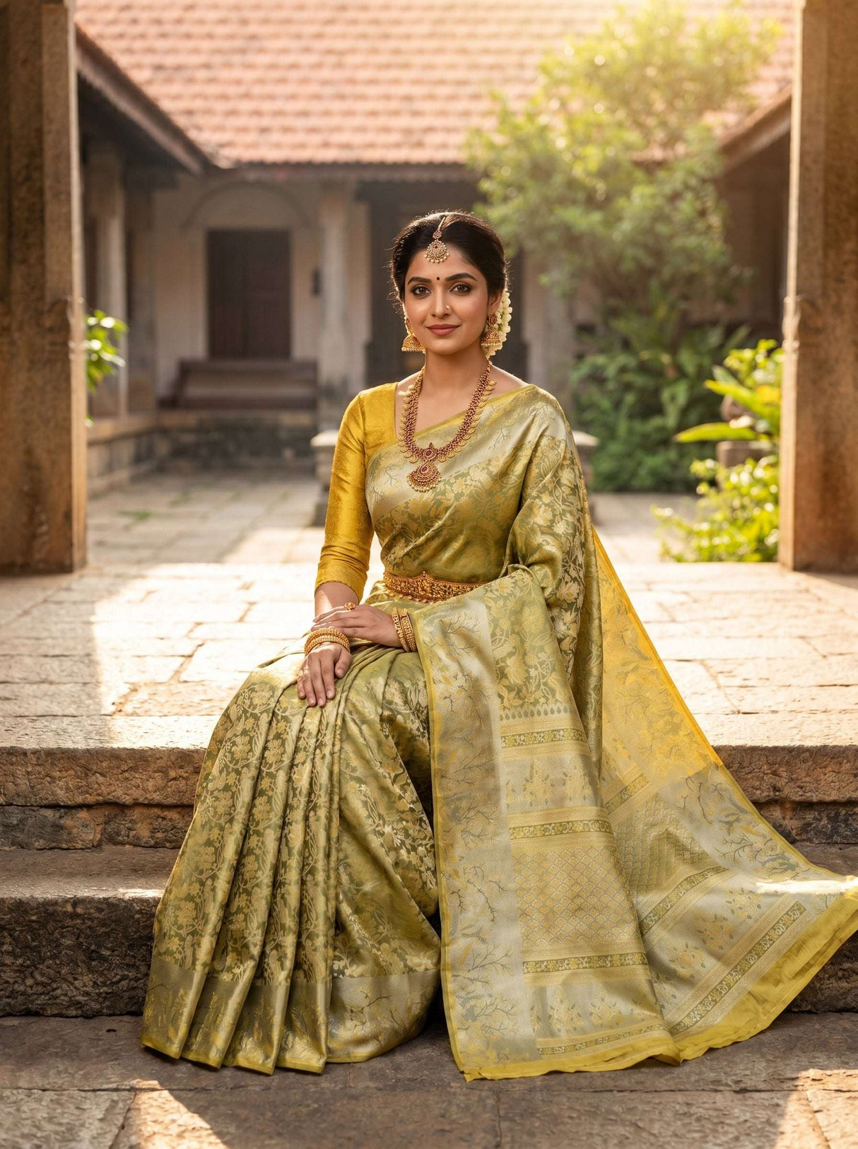 MIMOSA Gold Kanjivaram Art Silk Saree — pose 8 styling detail