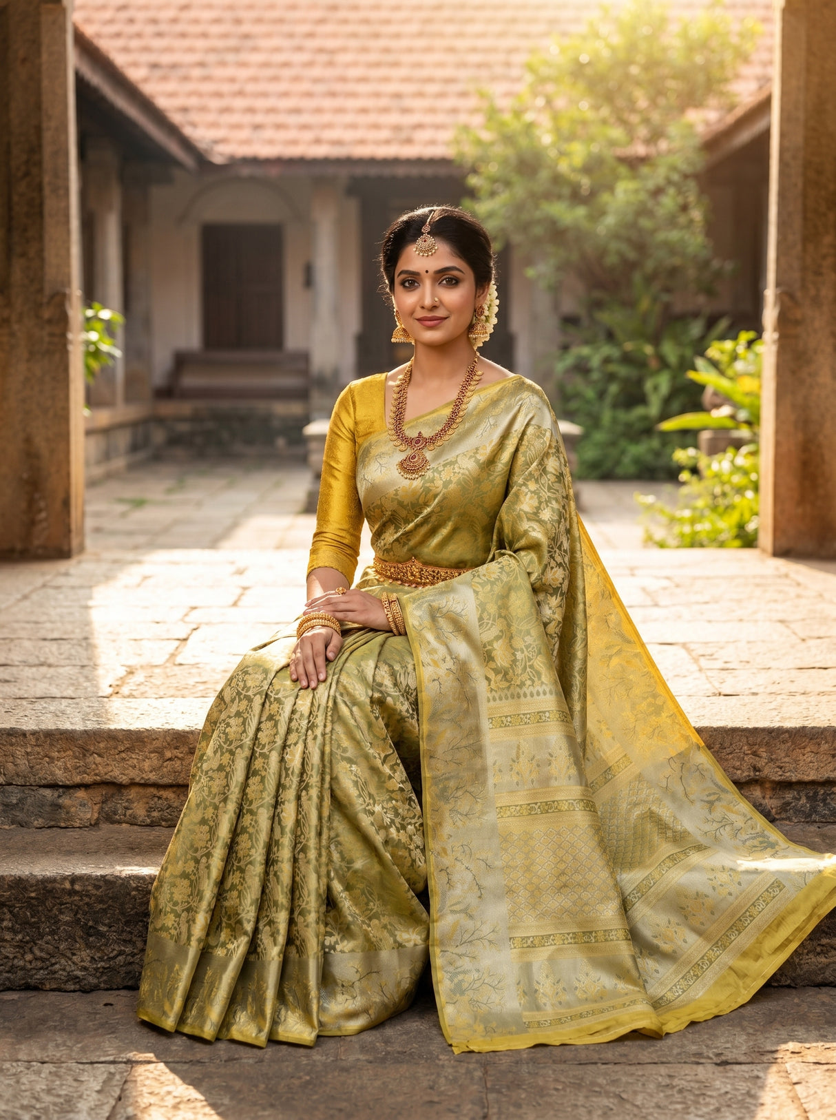 MIMOSA Gold Kanjivaram Art Silk Saree — pose 8 styling detail