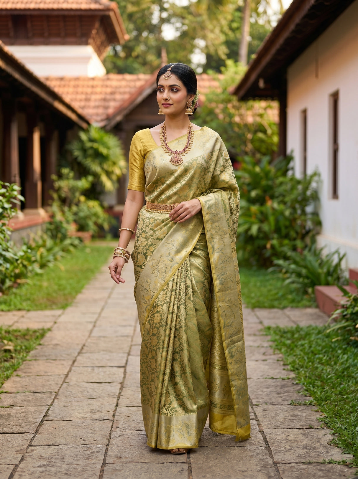 MIMOSA Gold Kanjivaram Art Silk Saree — pose 9 styling detail