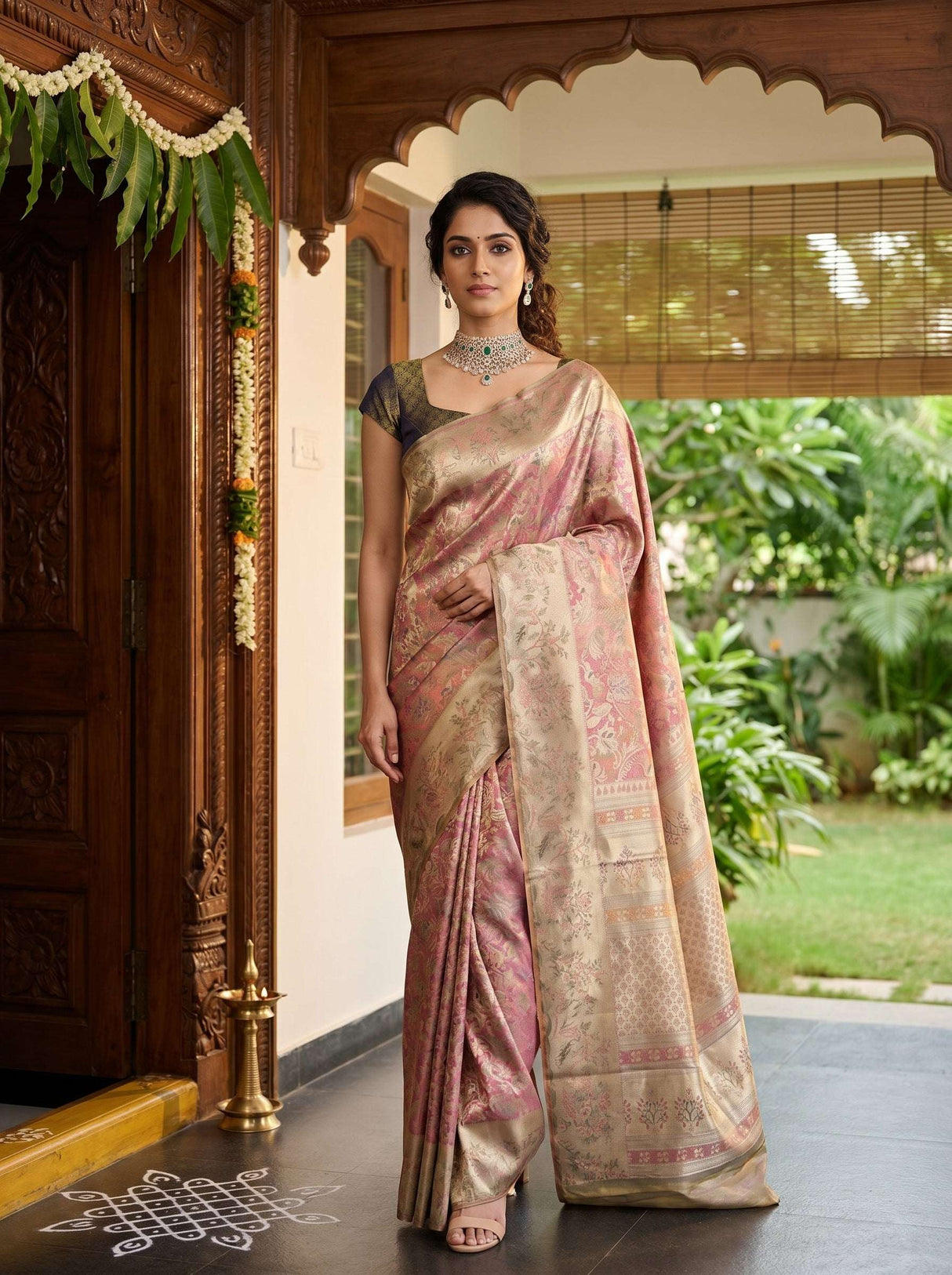 MIMOSA Gajari Kanjivaram Art Silk Saree — Draped Mannequin View