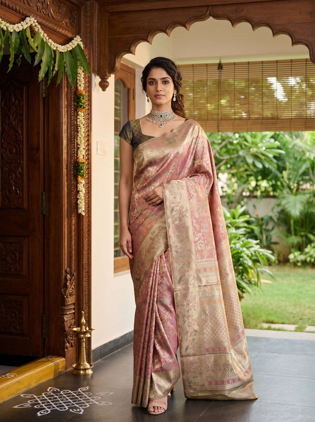 MIMOSA Gajari Kanjivaram Art Silk Saree — Draped Mannequin View