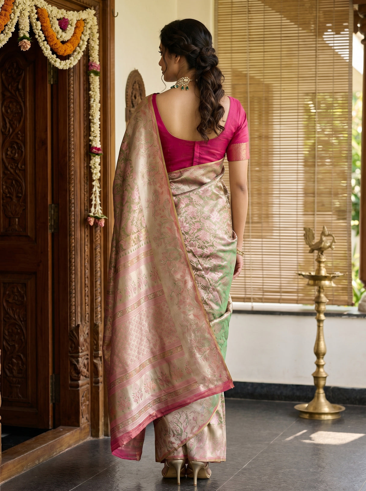 MIMOSA Green Kanjivaram Art Silk Saree — Blouse Fabric Detail