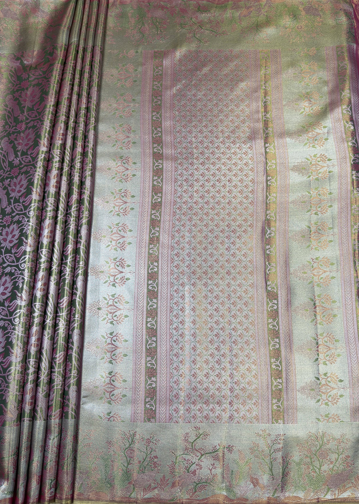 MIMOSA Green Kanjivaram Art Silk Saree — pallu and zari work detail