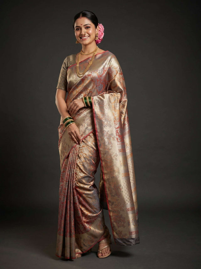 MIMOSA Maroon Kanjivaram Art Silk Saree — Draped Mannequin View