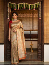 MIMOSA Olive Kanjivaram Art Silk Saree — Lifestyle Pose