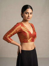 MIMOSA Olive Kanjivaram Art Silk Saree — blouse close-up