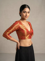 MIMOSA Olive Kanjivaram Art Silk Saree — blouse close-up