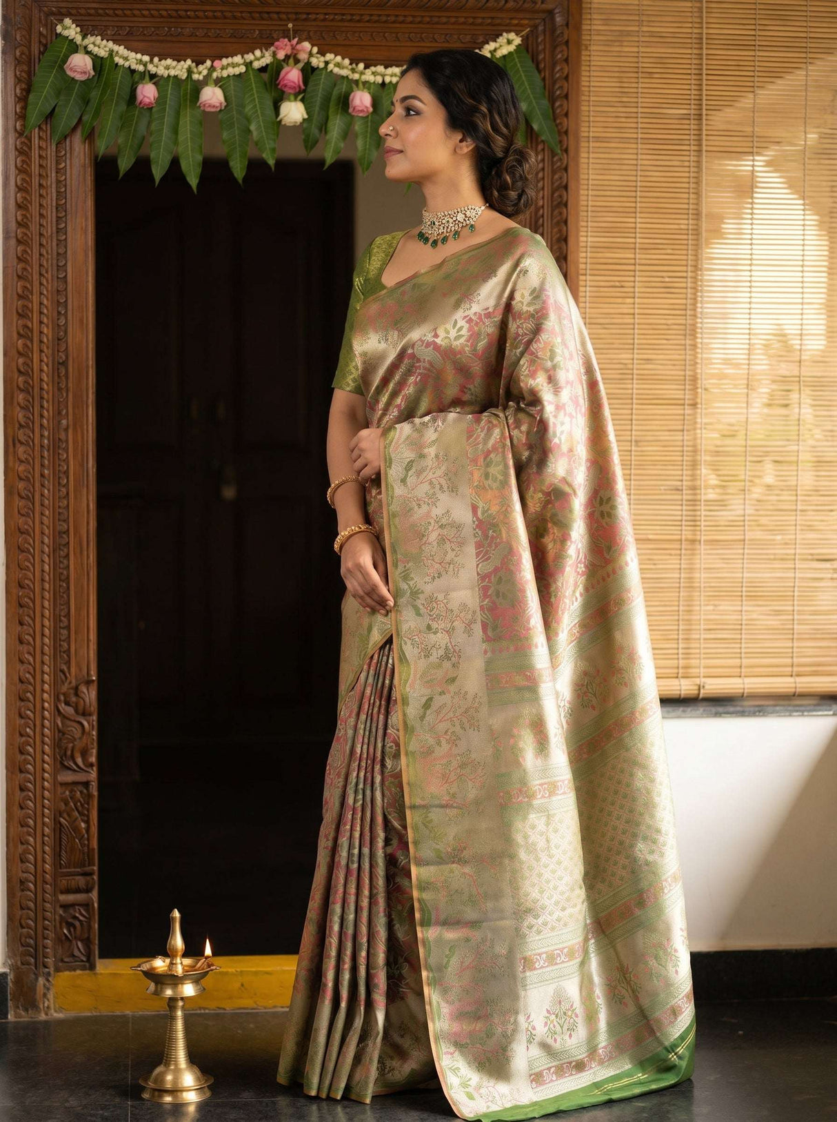 MIMOSA Rani Kanjivaram Art Silk Saree — Lifestyle Pose