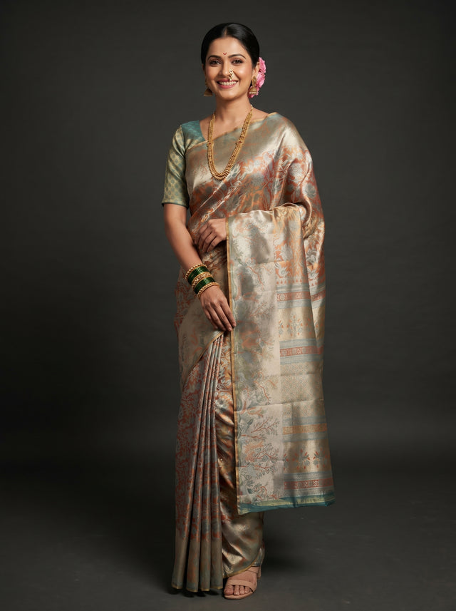 MIMOSA Saffire Kanjivaram Art Silk Saree — Draped Mannequin View