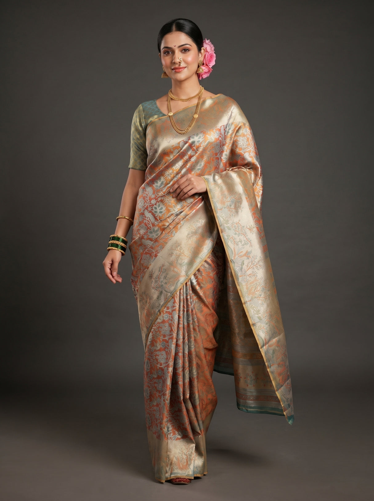 MIMOSA Saffire Kanjivaram Art Silk Saree — pose 6 styling detail