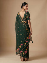 MIMOSA Bottle Green Banarasi chiffon Saree — pose 8 styling detail