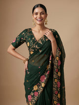 MIMOSA Bottle Green Banarasi chiffon Saree — pose 9 styling detail
