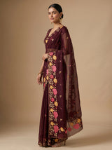 MIMOSA Chocolate Banarasi chiffon Saree — pose 4 styling detail