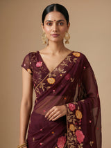 MIMOSA Chocolate Banarasi chiffon Saree — pose 5 styling detail