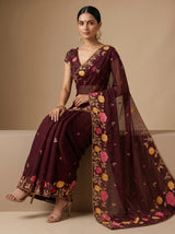 MIMOSA Chocolate Banarasi chiffon Saree — pose 7 styling detail