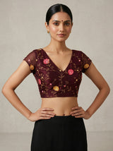 MIMOSA Chocolate Banarasi chiffon Saree — blouse close-up