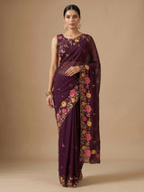 MIMOSA Magenta Banarasi chiffon Saree — pose 6 styling detail