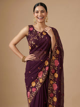 MIMOSA Magenta Banarasi chiffon Saree — pose 9 styling detail