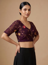 MIMOSA Magenta Banarasi chiffon Saree — blouse close-up