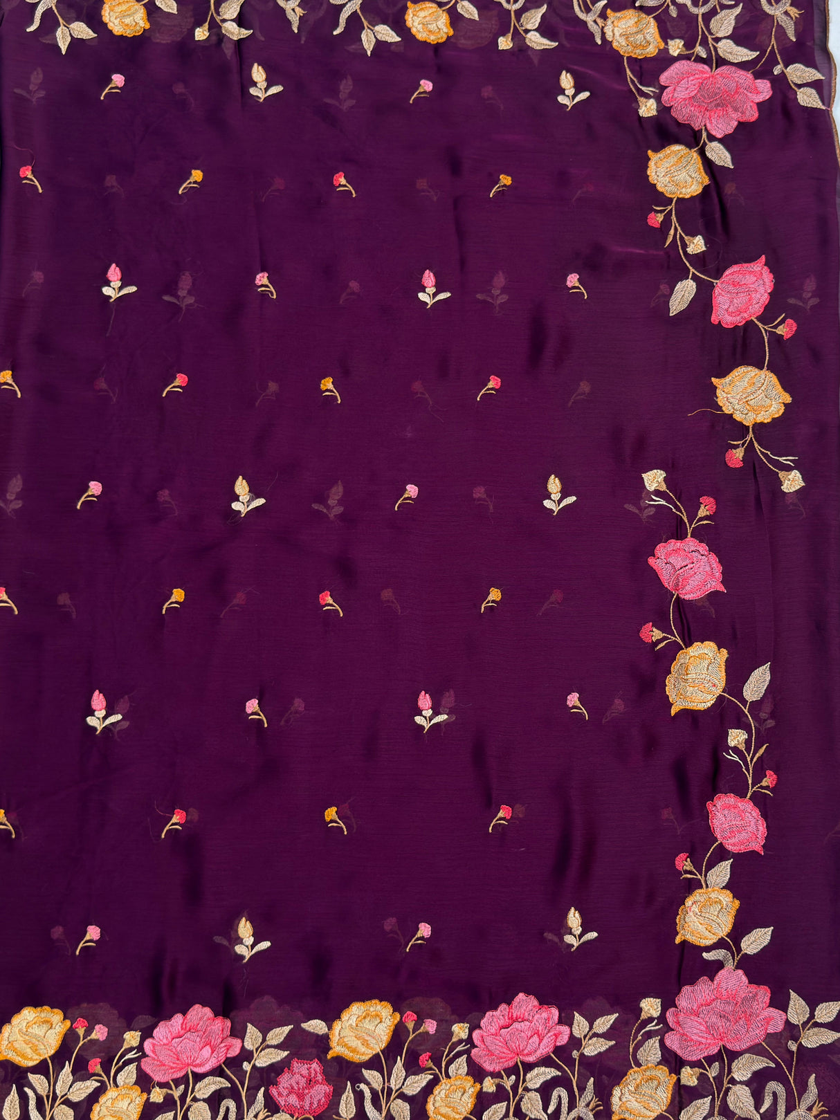 MIMOSA Magenta Banarasi chiffon Saree — pallu and zari work detail