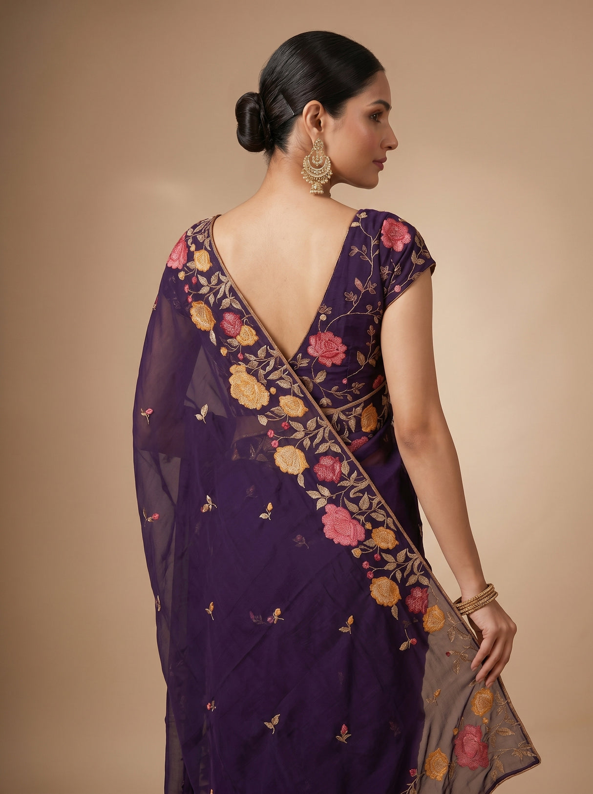 MIMOSA Purple Banarasi chiffon Saree — pose 5 styling detail