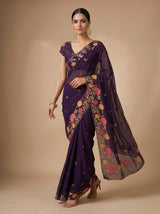 MIMOSA Purple Banarasi chiffon Saree — pose 6 styling detail