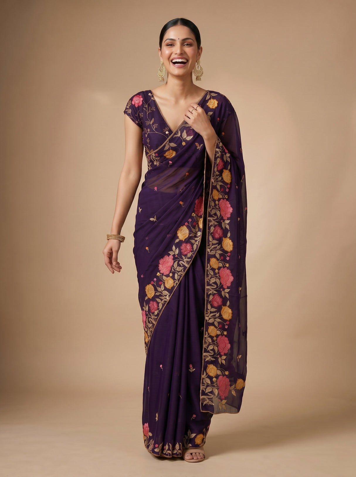 MIMOSA Purple Banarasi chiffon Saree — pose 9 styling detail