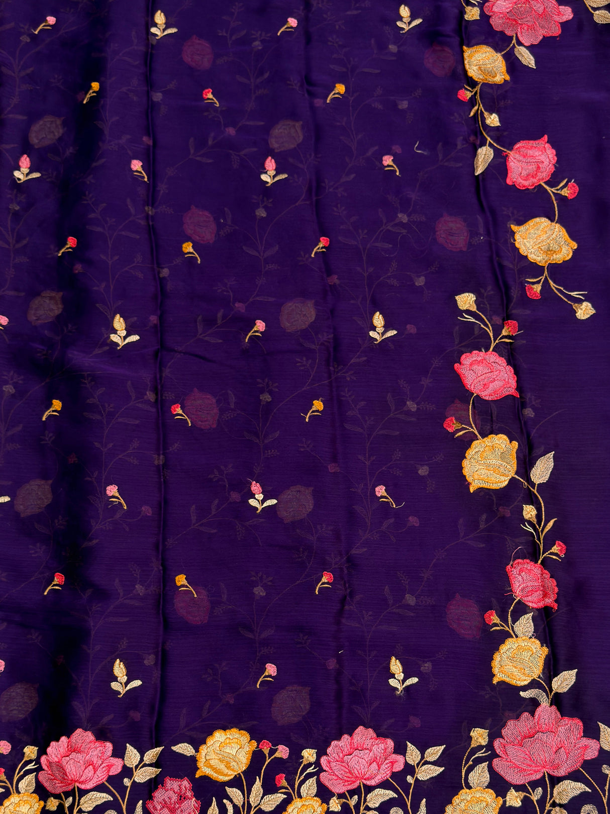MIMOSA Purple Banarasi chiffon Saree — pallu and zari work detail