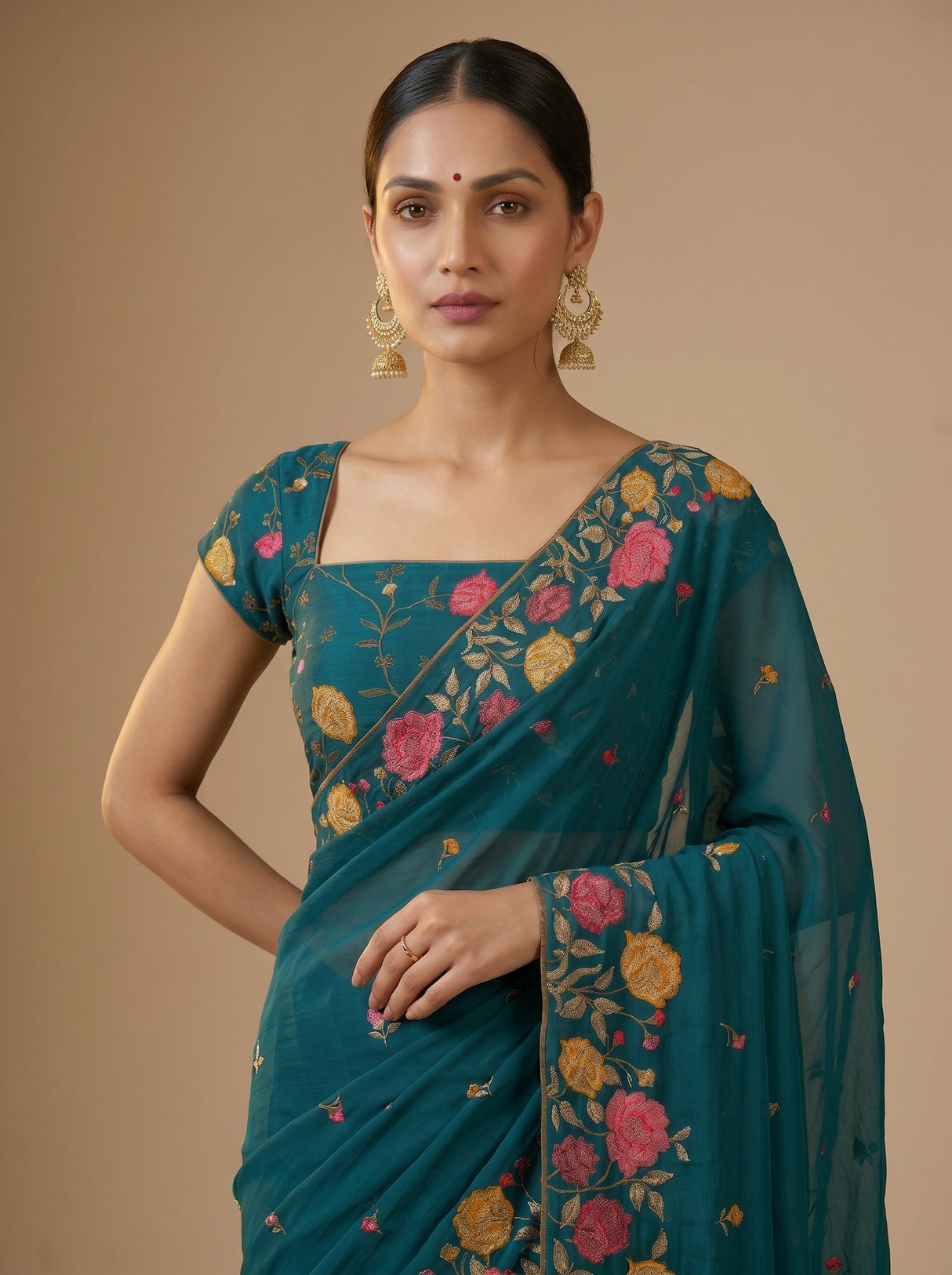 MIMOSA Sapphire Banarasi chiffon Saree — pose 5 styling detail