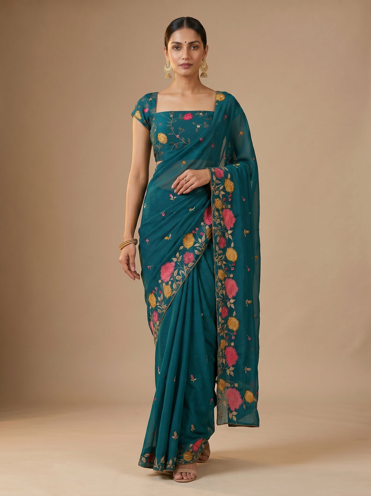 MIMOSA Sapphire Banarasi chiffon Saree — pose 6 styling detail