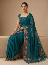 MIMOSA Sapphire Banarasi chiffon Saree — pose 7 styling detail