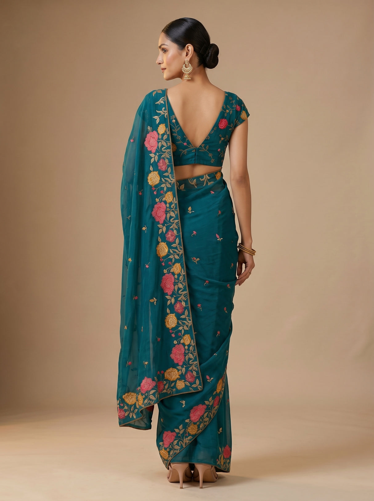 MIMOSA Sapphire Banarasi chiffon Saree — pose 8 styling detail