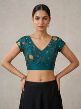 MIMOSA Sapphire Banarasi chiffon Saree — blouse close-up