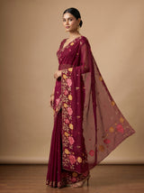MIMOSA Wine Banarasi chiffon Saree — pose 4 styling detail