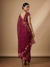 MIMOSA Wine Banarasi chiffon Saree — pose 8 styling detail