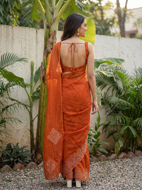 MIMOSA Orange Saree Saree — pose 2 styling detail