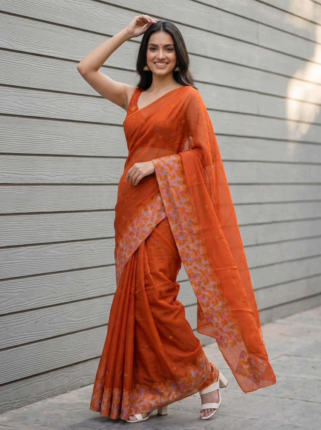 MIMOSA Orange Saree Saree — pose 9 styling detail