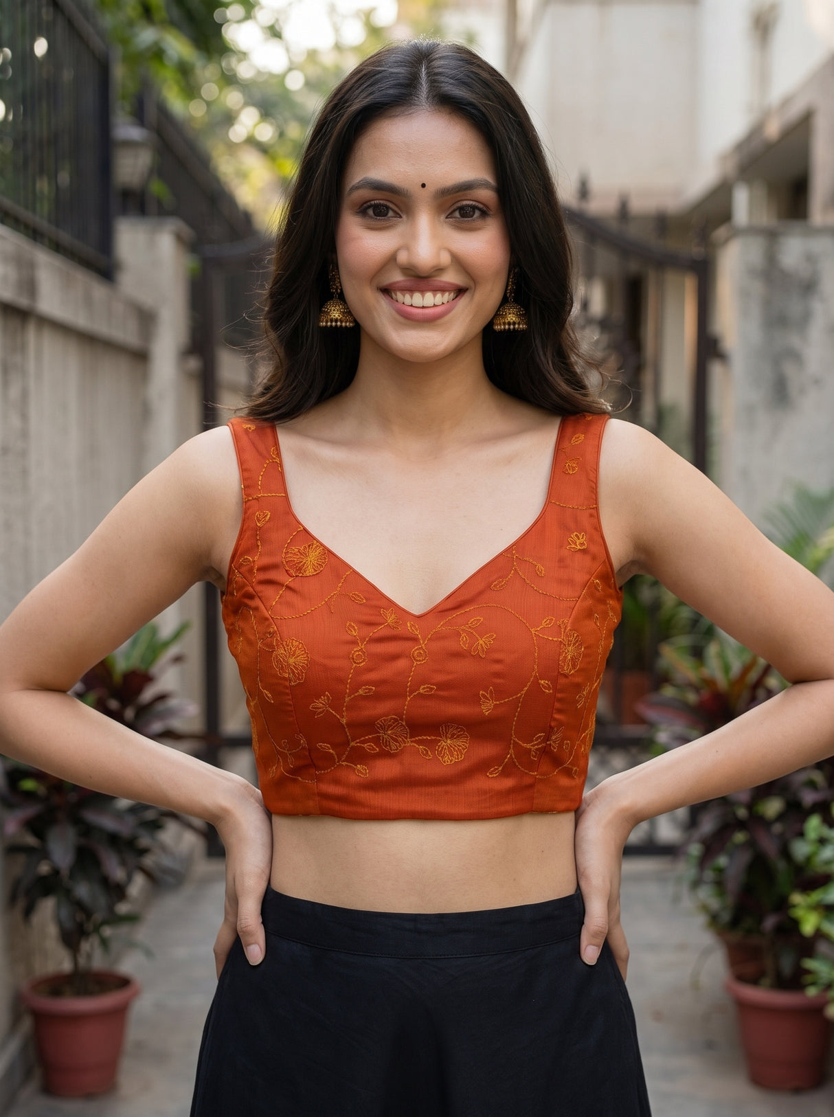 MIMOSA Orange Saree Saree — blouse close-up