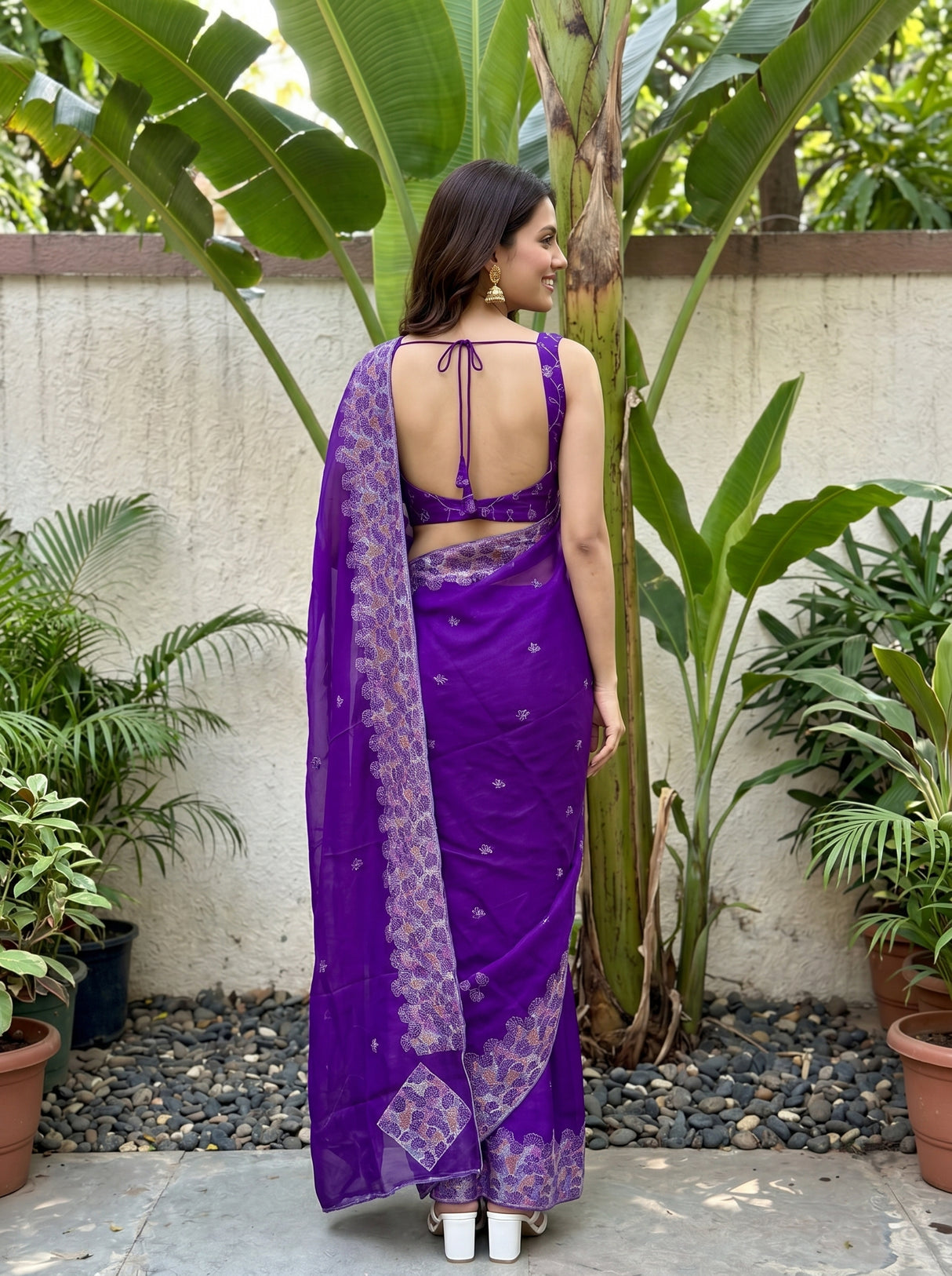 MIMOSA Purple Saree Saree — pose 2 styling detail