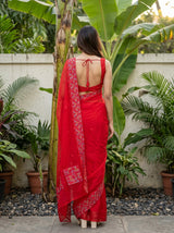 MIMOSA Red Saree Saree — pose 2 styling detail